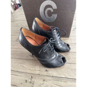 Corso Como Black Leather Lace Up Tuxedo Heels Booties Violet Size 5.5